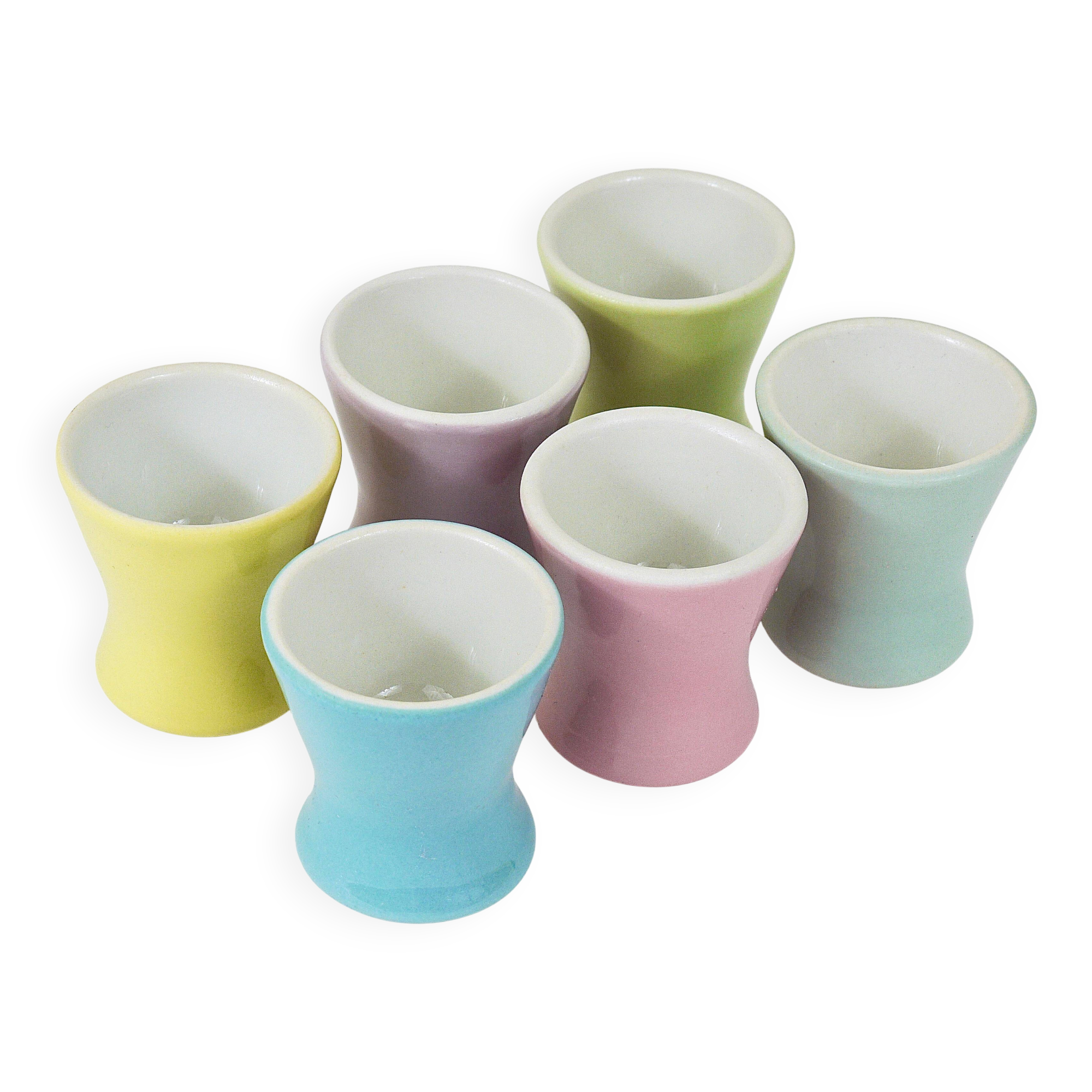 6 Coupes à œufs en porcelaine marguerite pastel milieu du siècle, Lilien, Autriche, années 1950