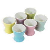 6 pastel daisy porcelain egg cups, Lilien, Austria, 1950s
