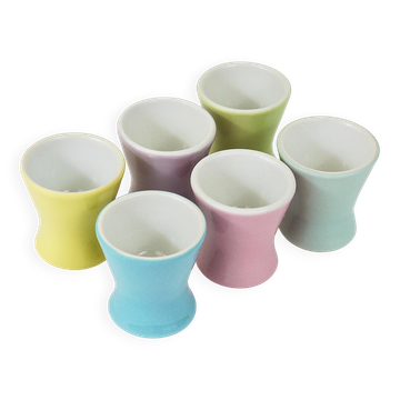 6 pastel daisy porcelain egg cups, Lilien, Austria, 1950s