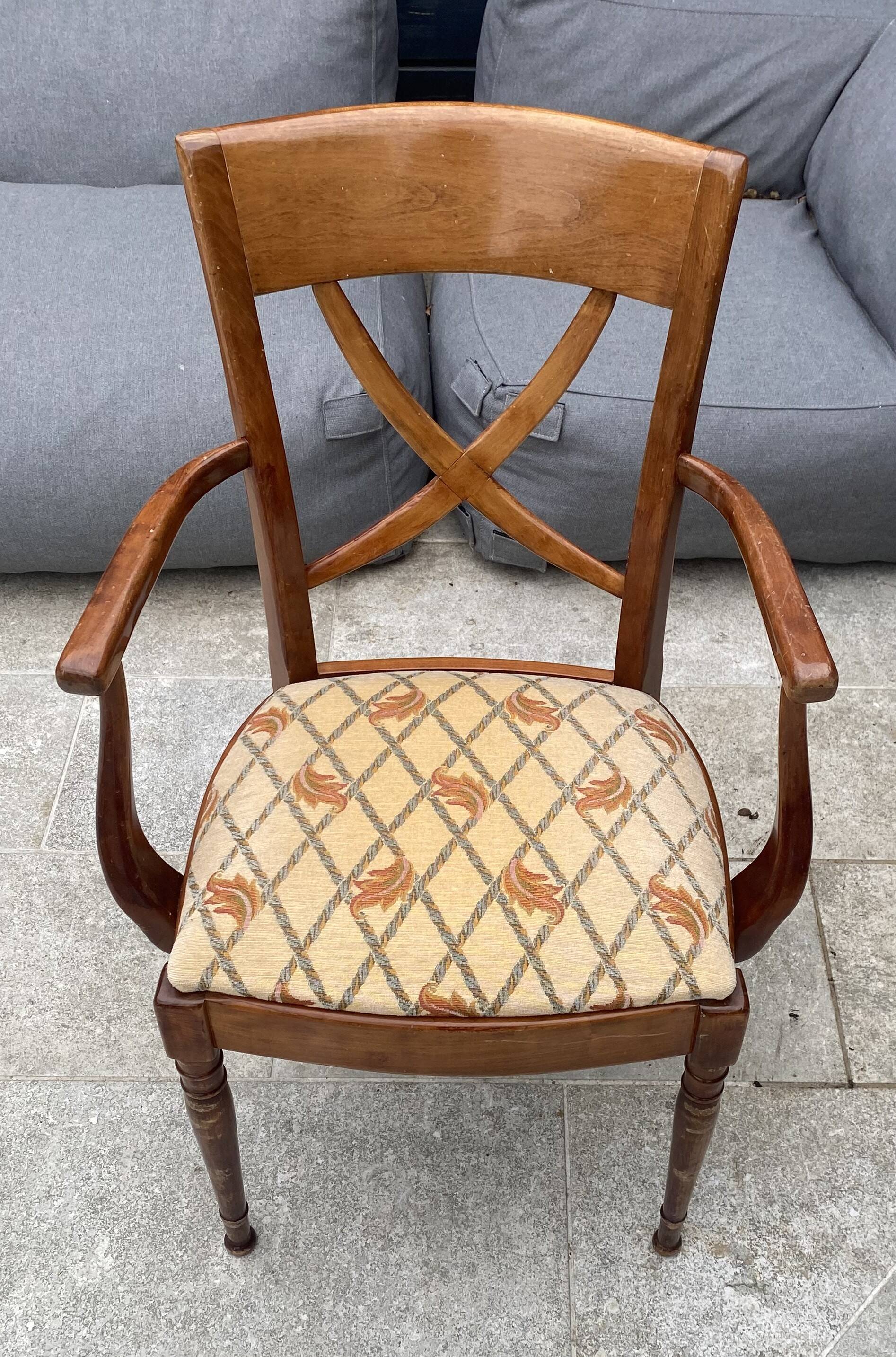 Fauteuil de bureau ancien en merisier et tissu