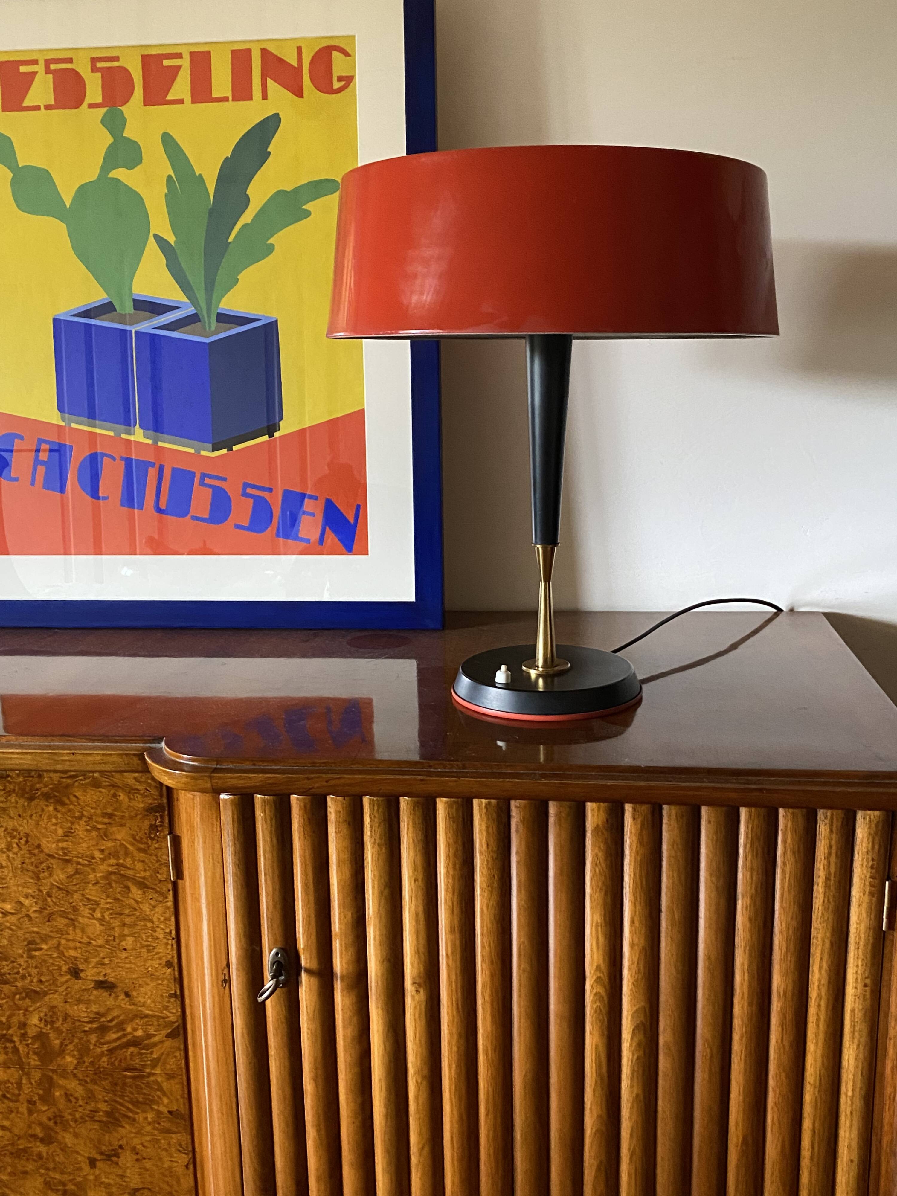 Oscar Torlasco, Mid-Century red table lamp, Lumi, Italy 1954