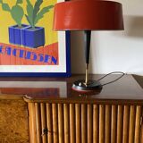 Oscar Torlasco, Mid-Century red table lamp, Lumi, Italy 1954