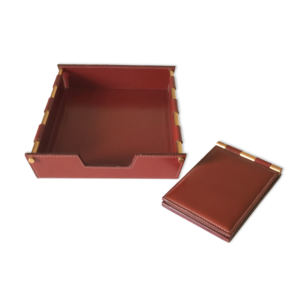 Set de bureau en cuir piqué vintage design annees 70