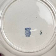 Set of 6 dessert plates, semi-porcelain Badonviller, blue flower pattern, early 20th century.