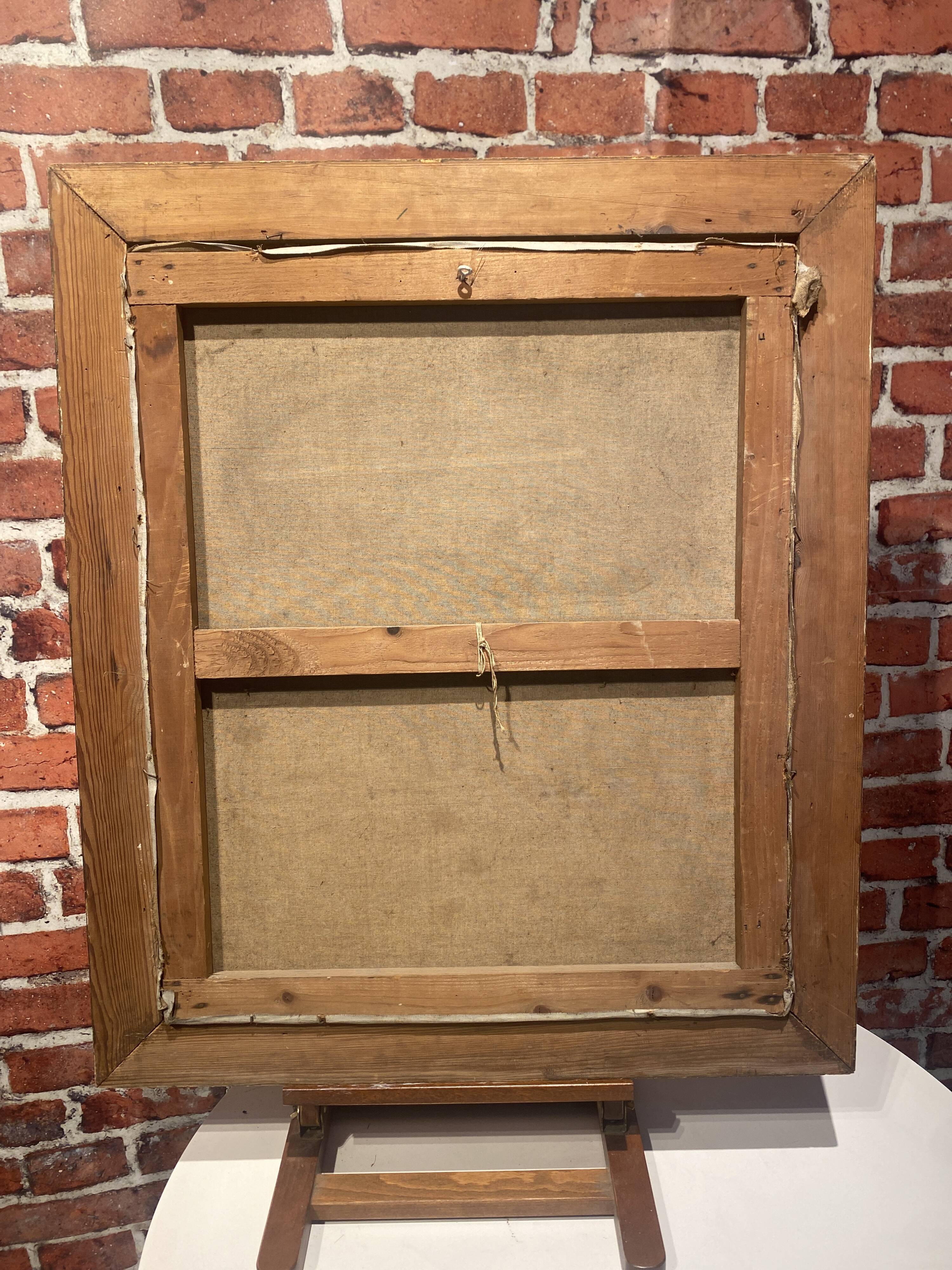 Oil on canvas framed bell tower of a cathedral