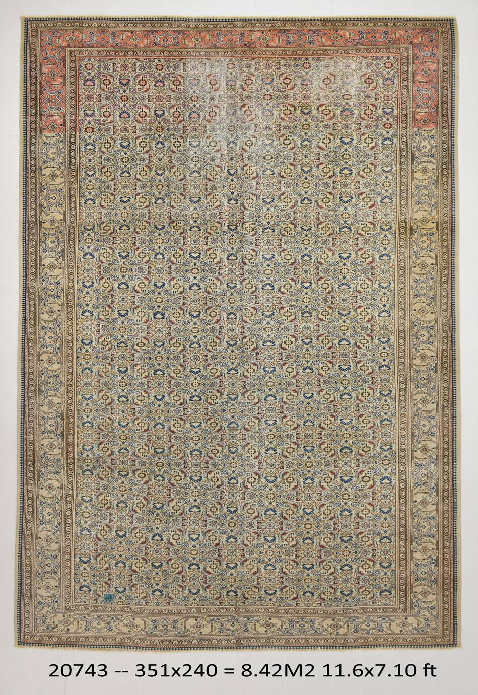 8x11 Vintage Large Blue & Cream Persian Rug, 240x351Cm