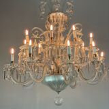 Transparent blown and pinched glass chandelier trimmed with crystals, austria circa 1920
