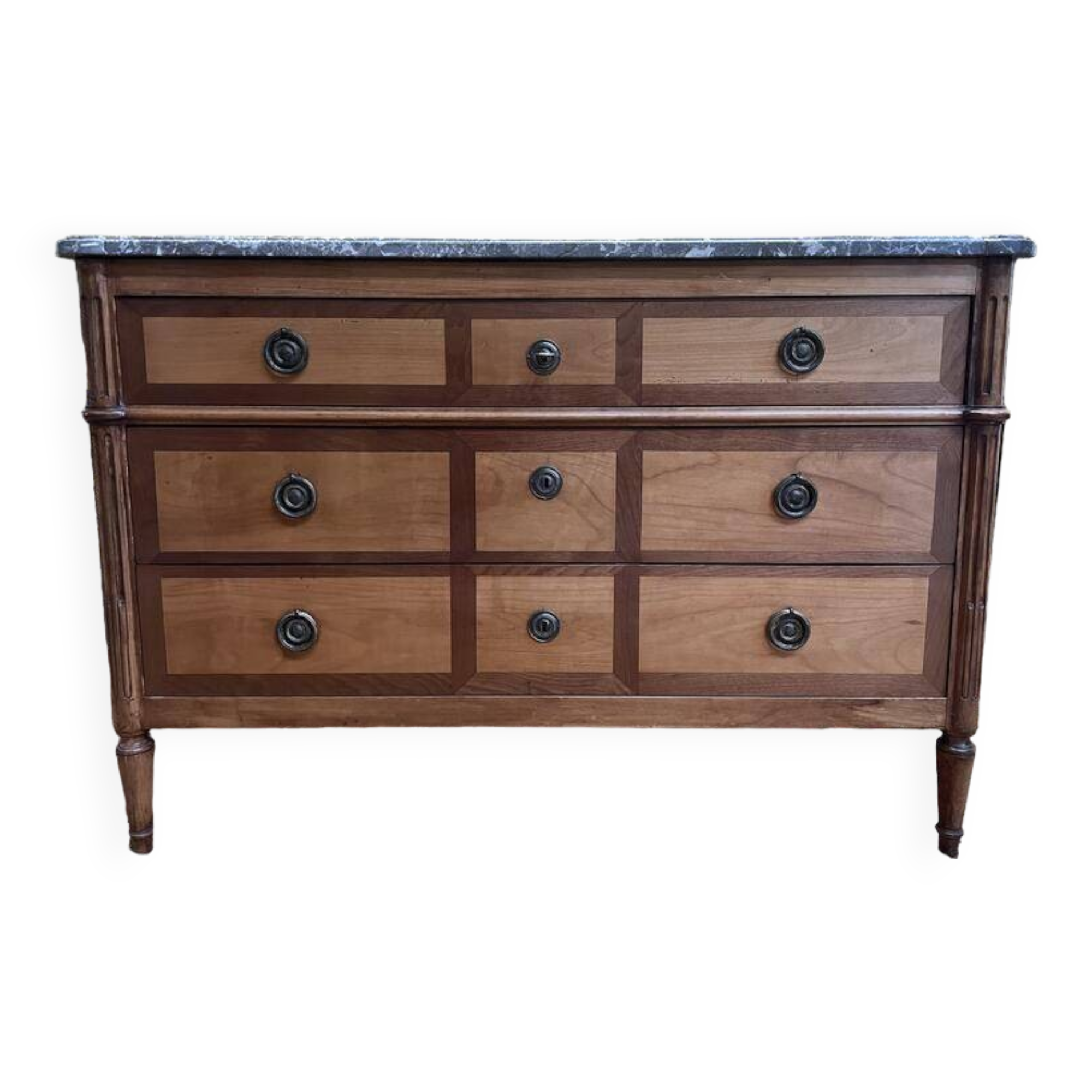 Louis XVI period chest of drawers in walnut and cherry wood Restored