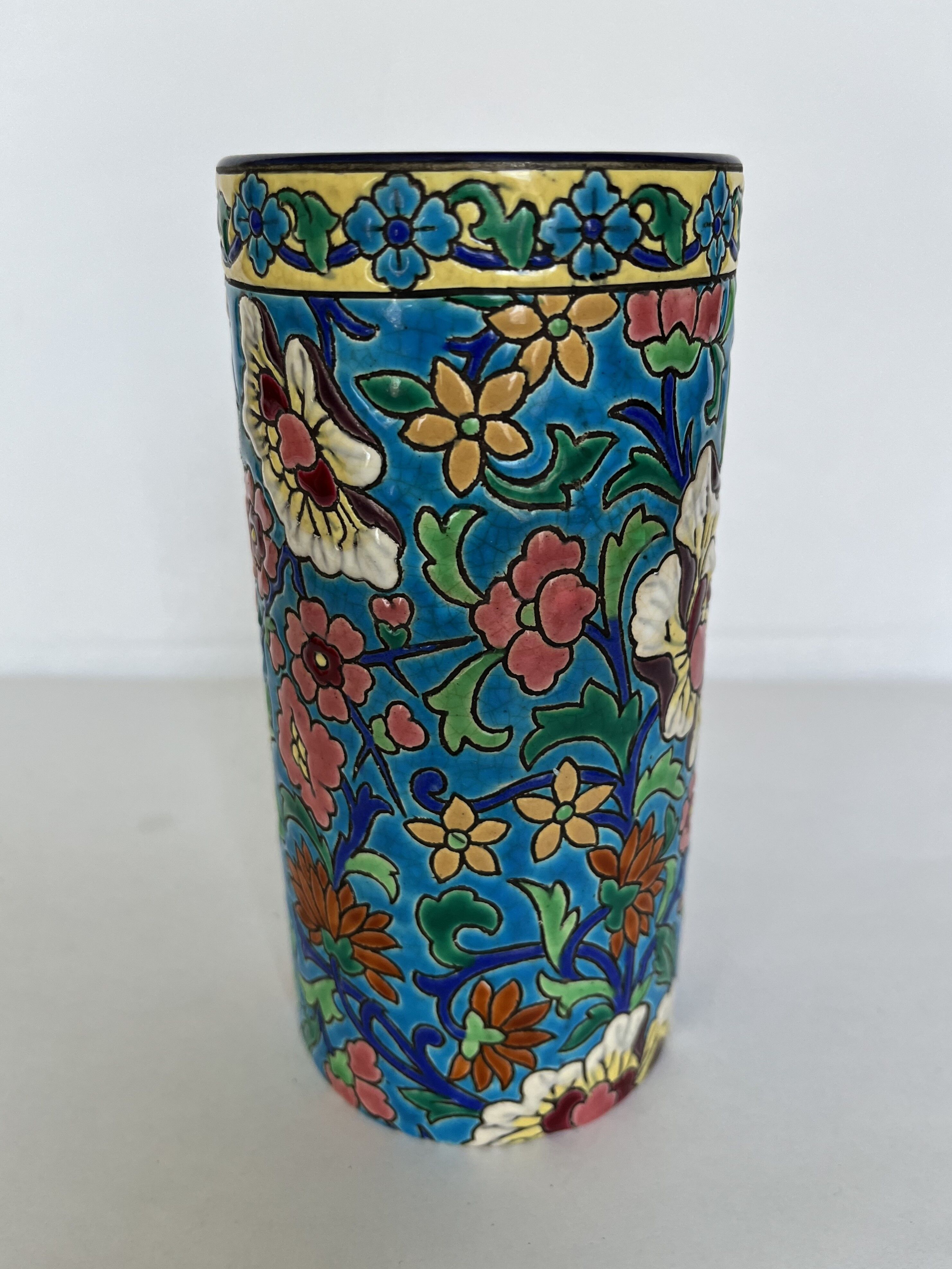 Vase rouleau en émaux de Longwy