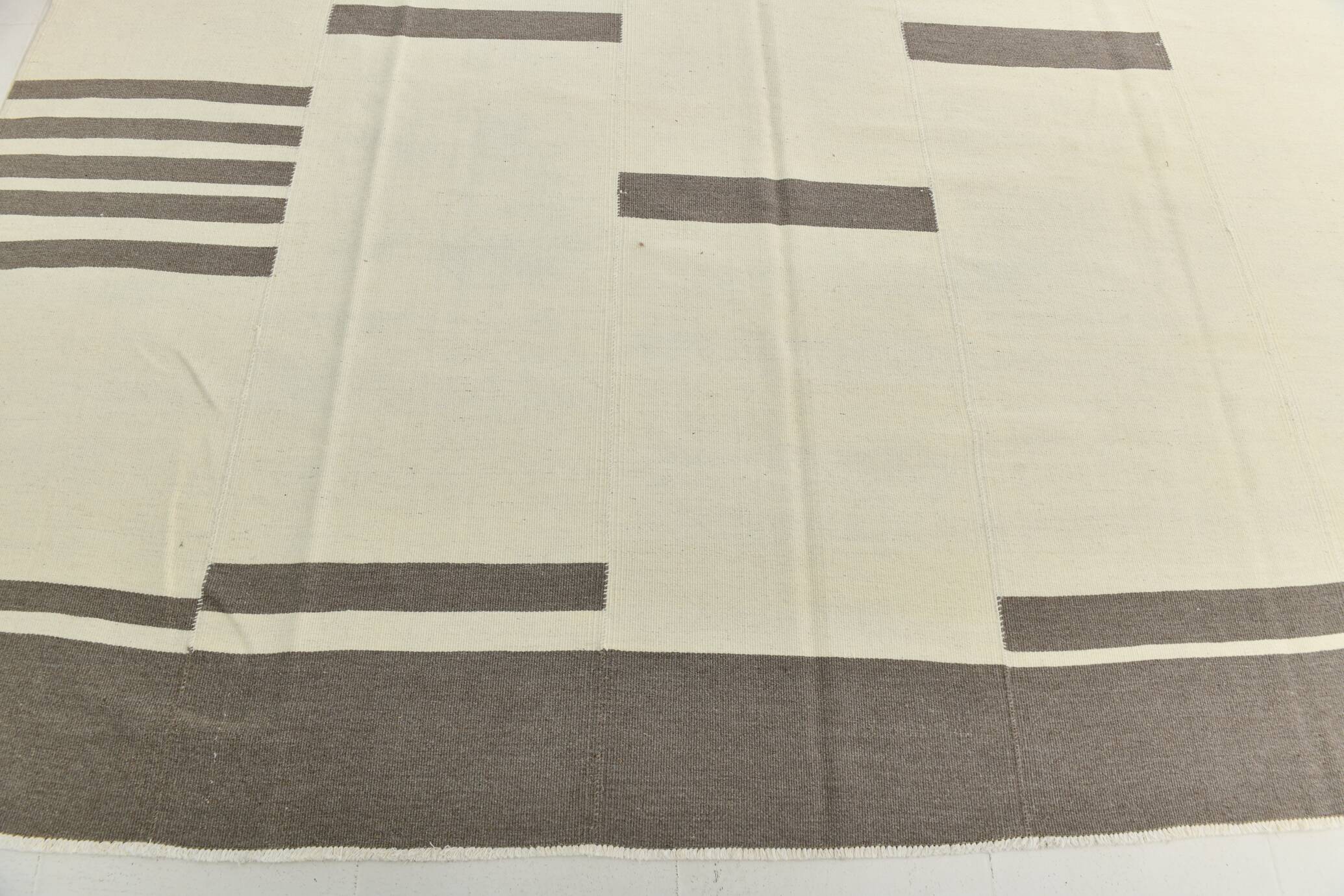 Kilim Gray Beige Ethnic Pattern Vintage Kilim Rug, 282x395Cm