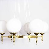 Brass and opal glass chandelier