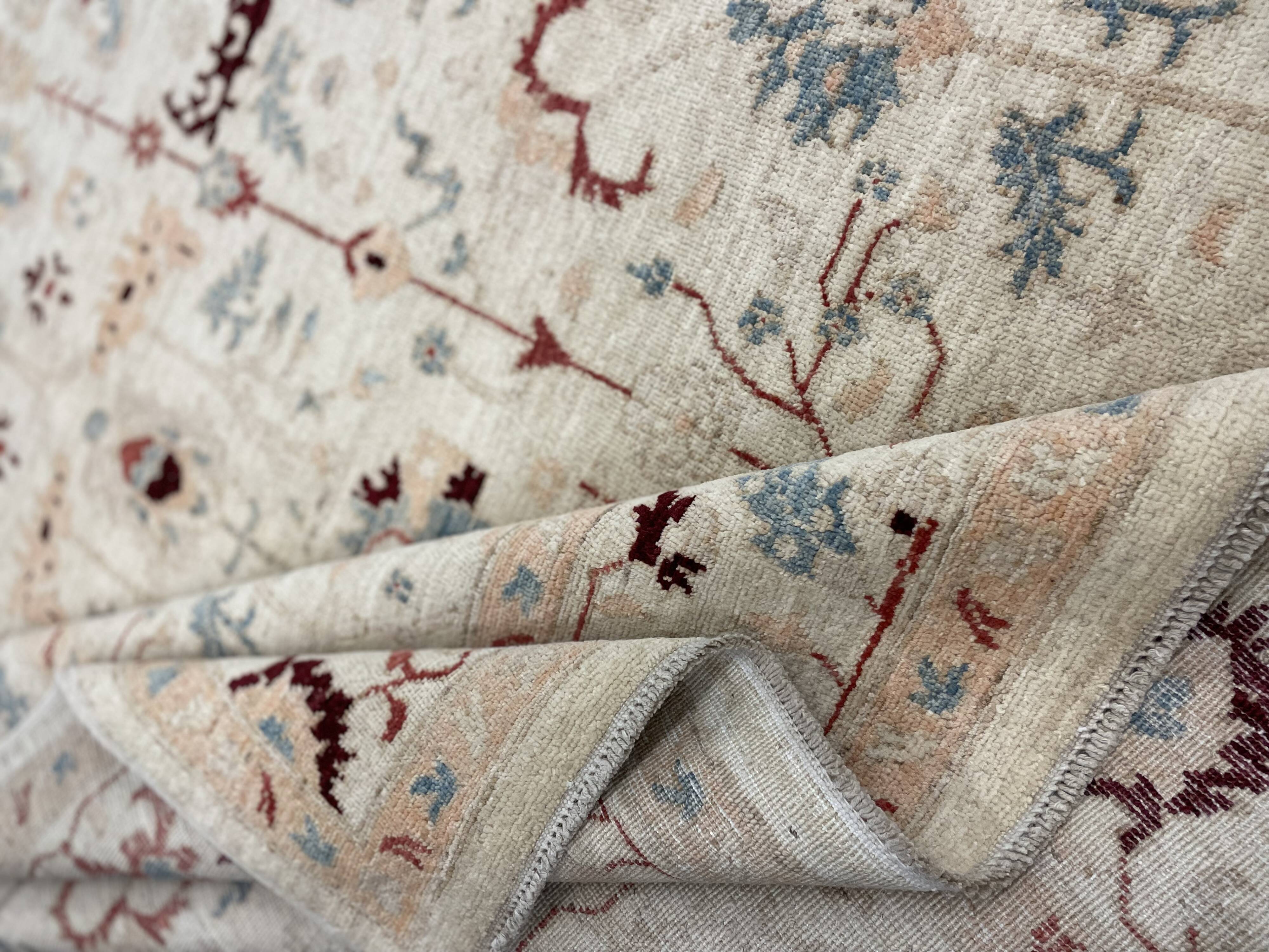 Handmade Cream Wool Floral Rug, Modern Oriental Living Room Carpet