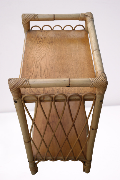 Chevet/table appoint/vintage bambou osier et chêne