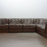De Sede DS11 Patched Brown Leather Modular Sofa 6 Elements. Germany, 1970s
