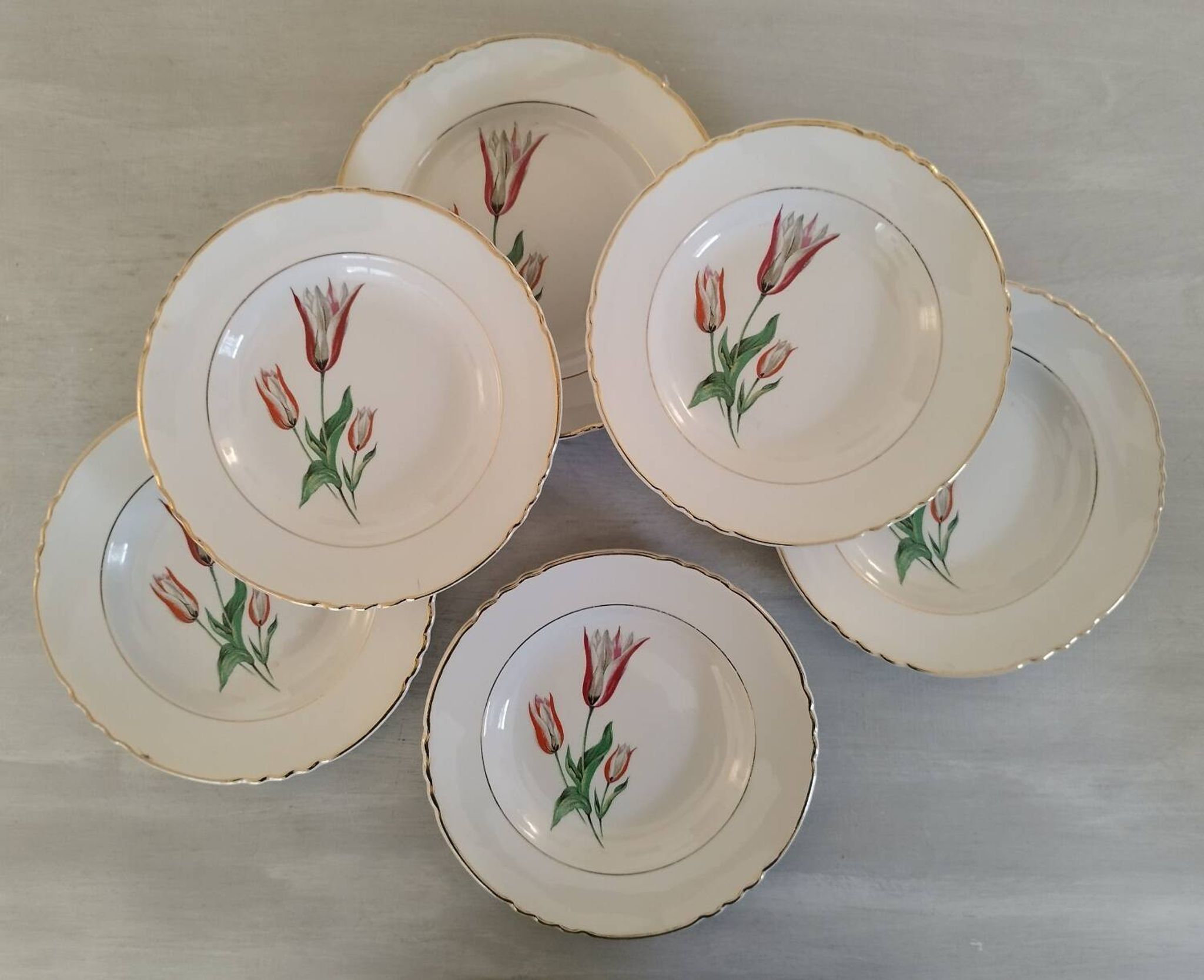 Plates Dessert Cake Old Earthenware Moulin des Loups Orchies Tulip Model