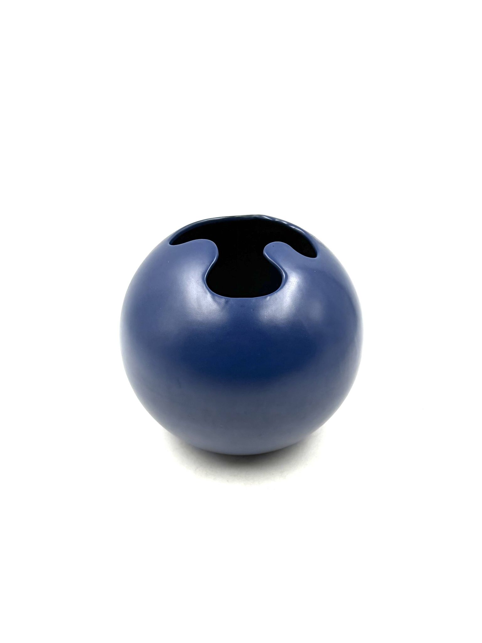 Modern blue spherical ceramic vase, Italy 1970