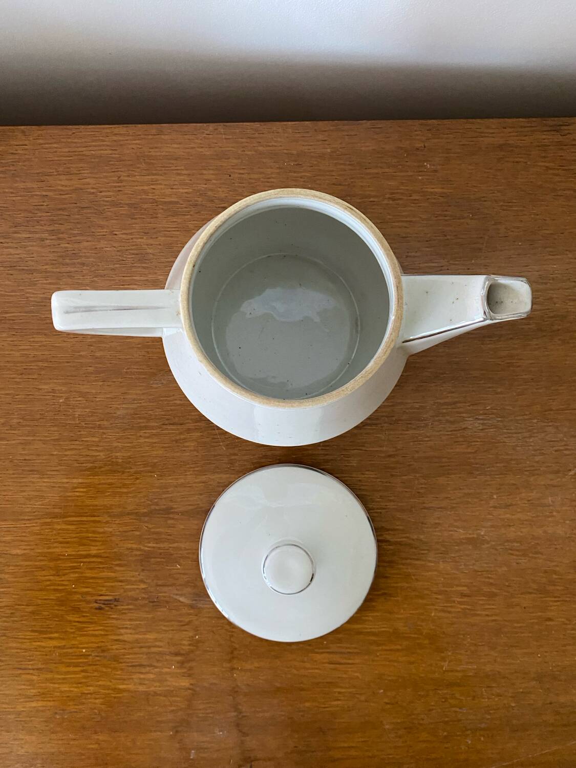 Antique Aluminite Teapot FRUGIER White & Silver Ceramic Vintage