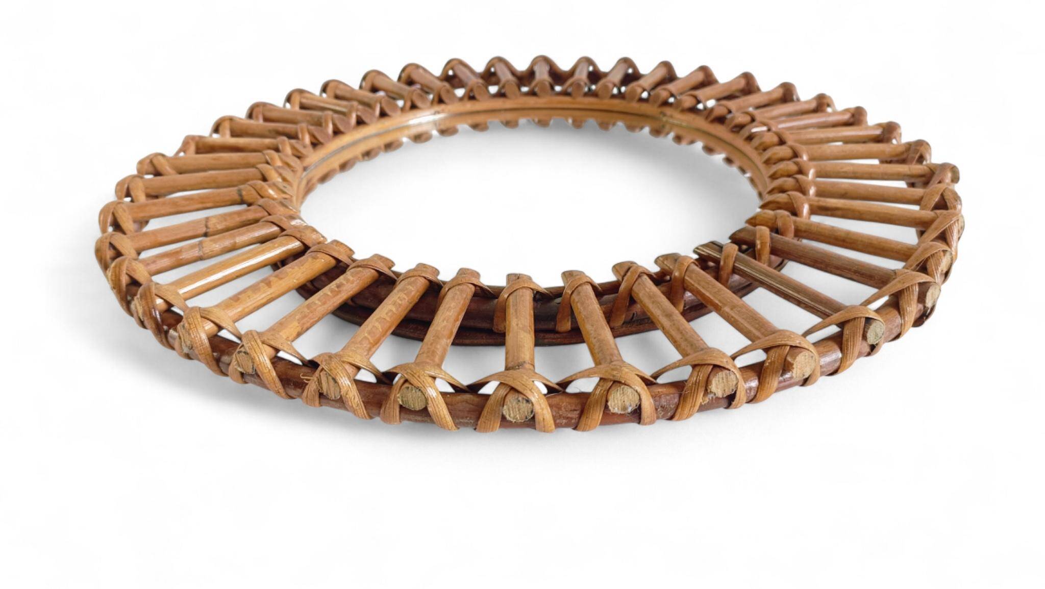 Mid-Century Bamboo Sunburst Mirror, France, Franco Albini Style, 1950s