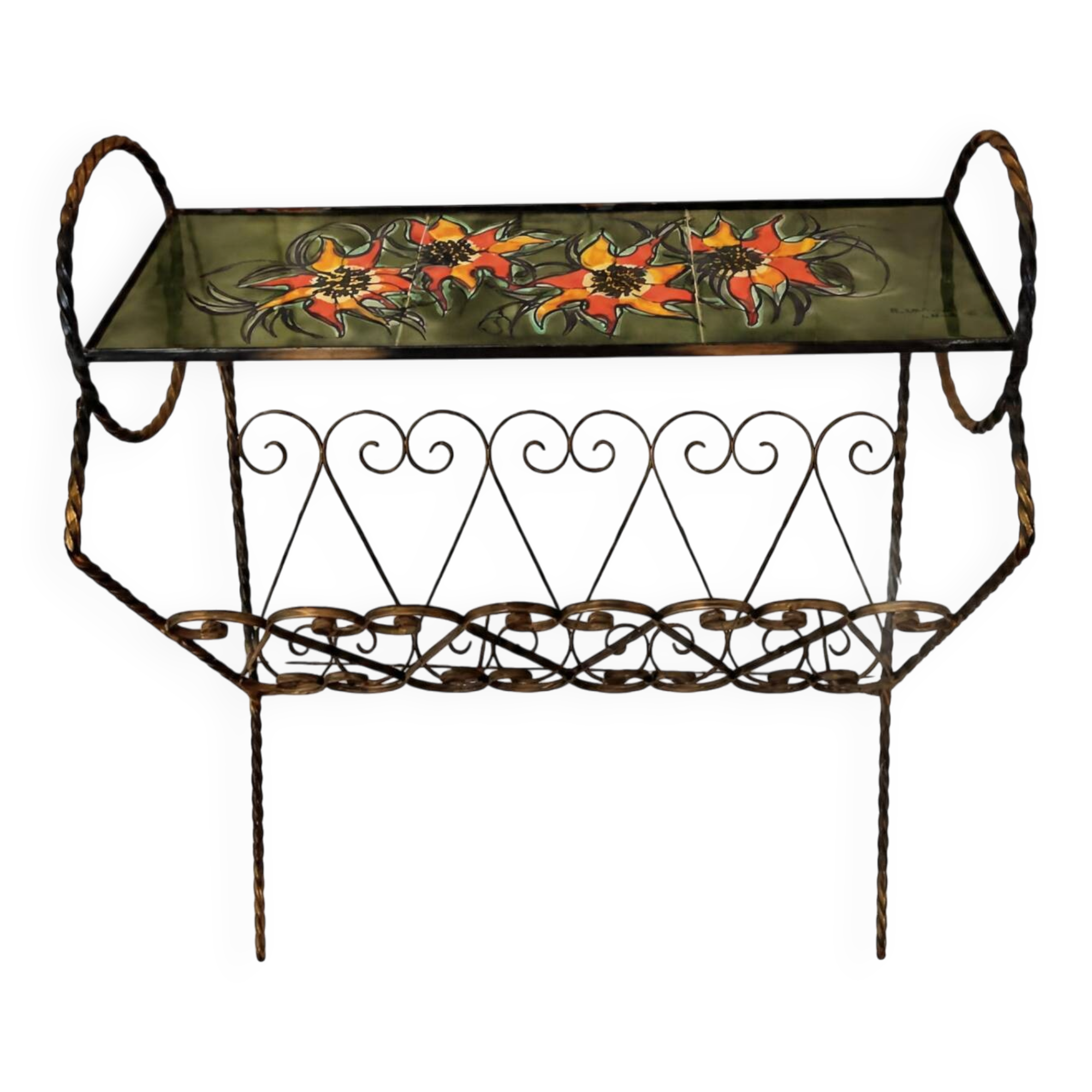 Metal magazine rack and Vallauris tiles
