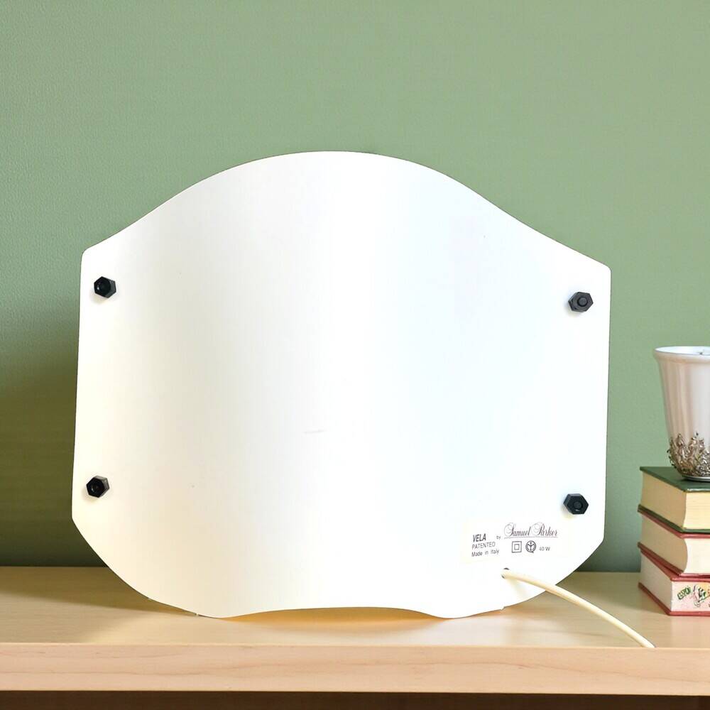 White acrylic table lamp Vela by Samuel Parker