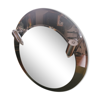 Vintage round smoked mirror with sconces