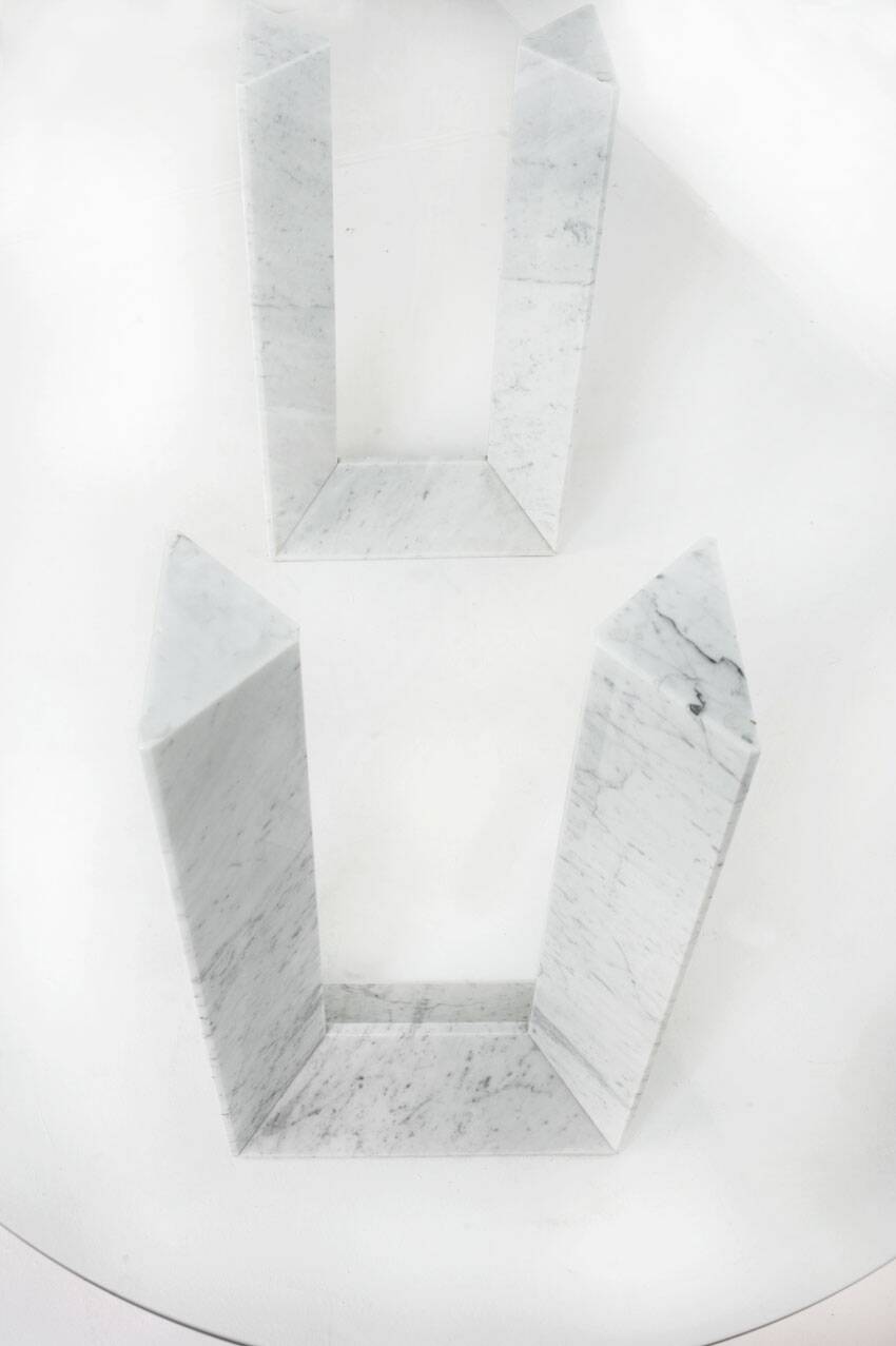 Table named "Diapason". Carrara marble and glass. Cattelan Italia. 90s.