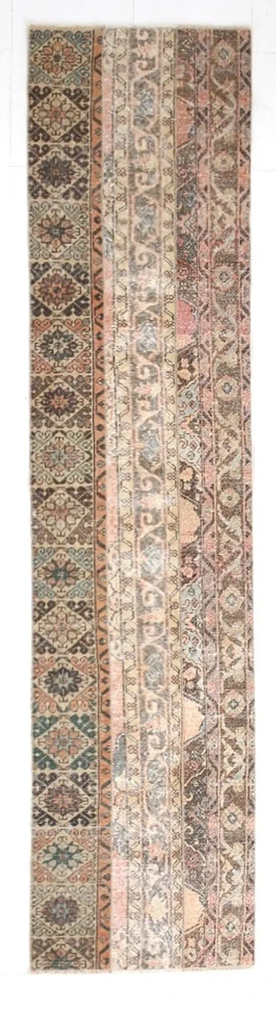 Brown Cream Vintage Persian Runner Rug, Rugs For Rustic Hallway, 74x327Cm