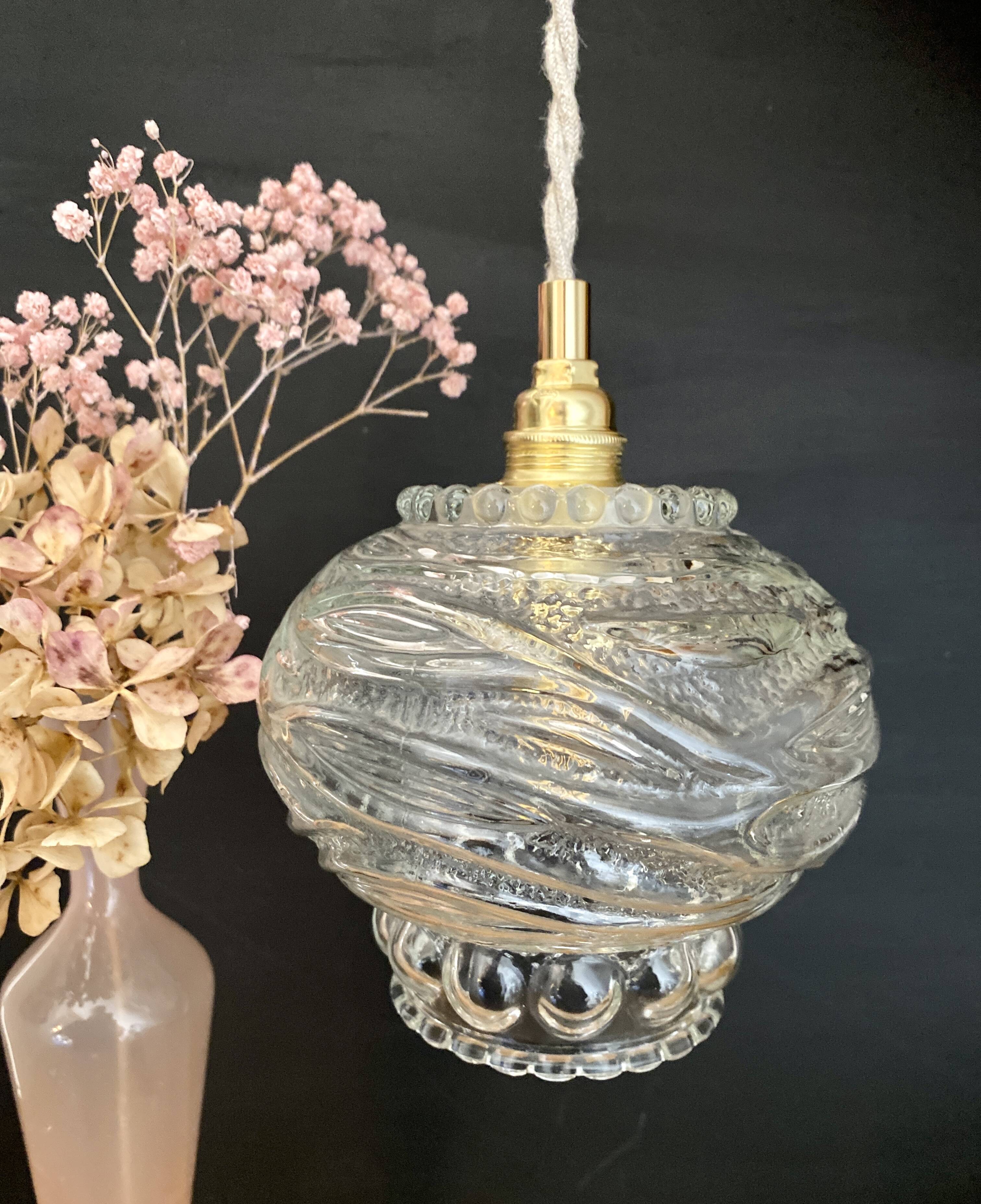 Vintage molded glass globe pendant light