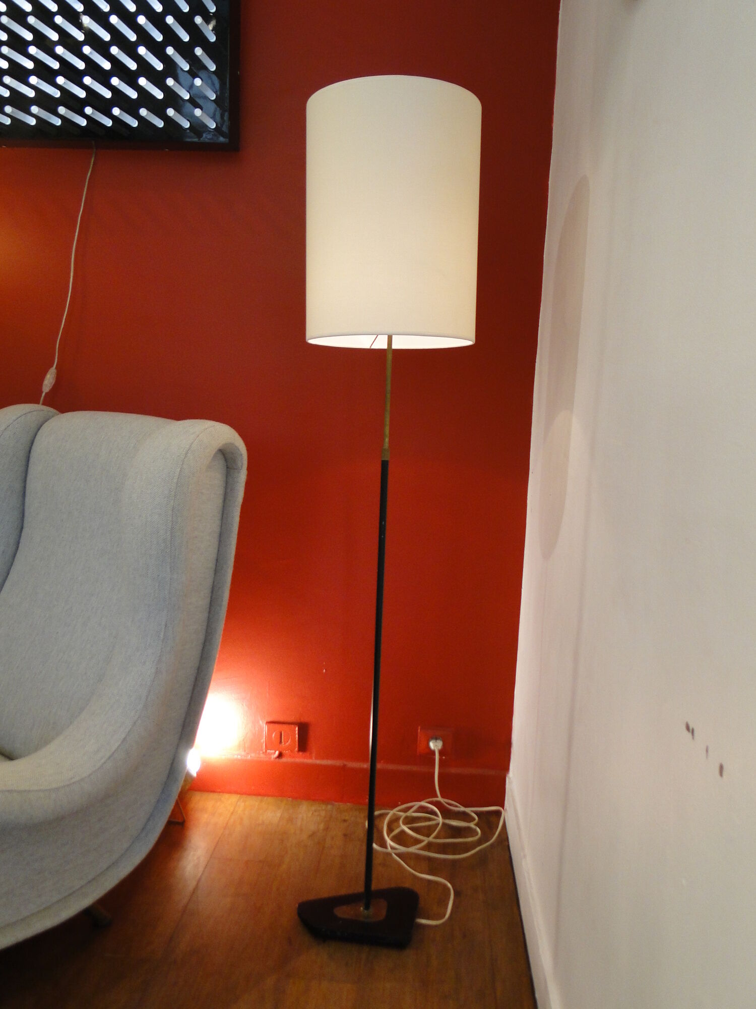 Adjustable vintage floor lamp by lunel 1950 france brass metal