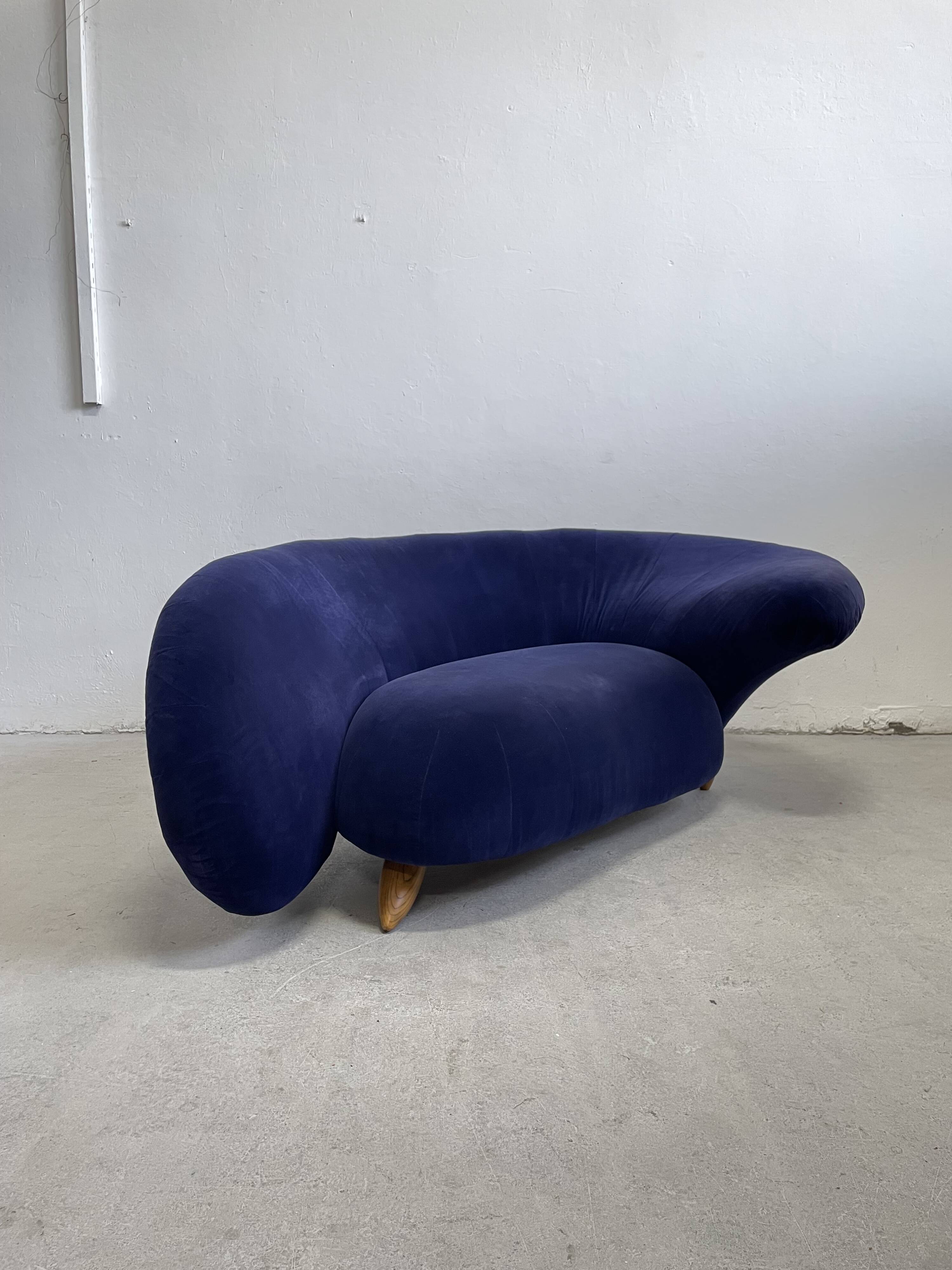 Vintage Organic Form Curved Velvet Sofa, Late 20th Century