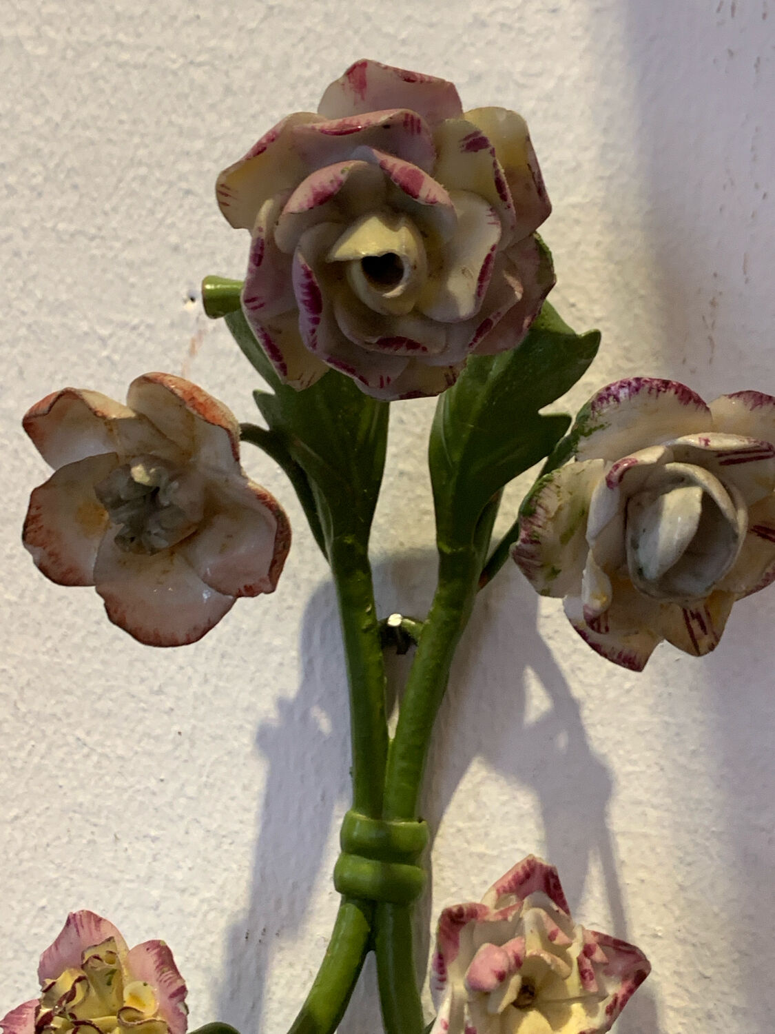 Pair of porcelain flower wall lights