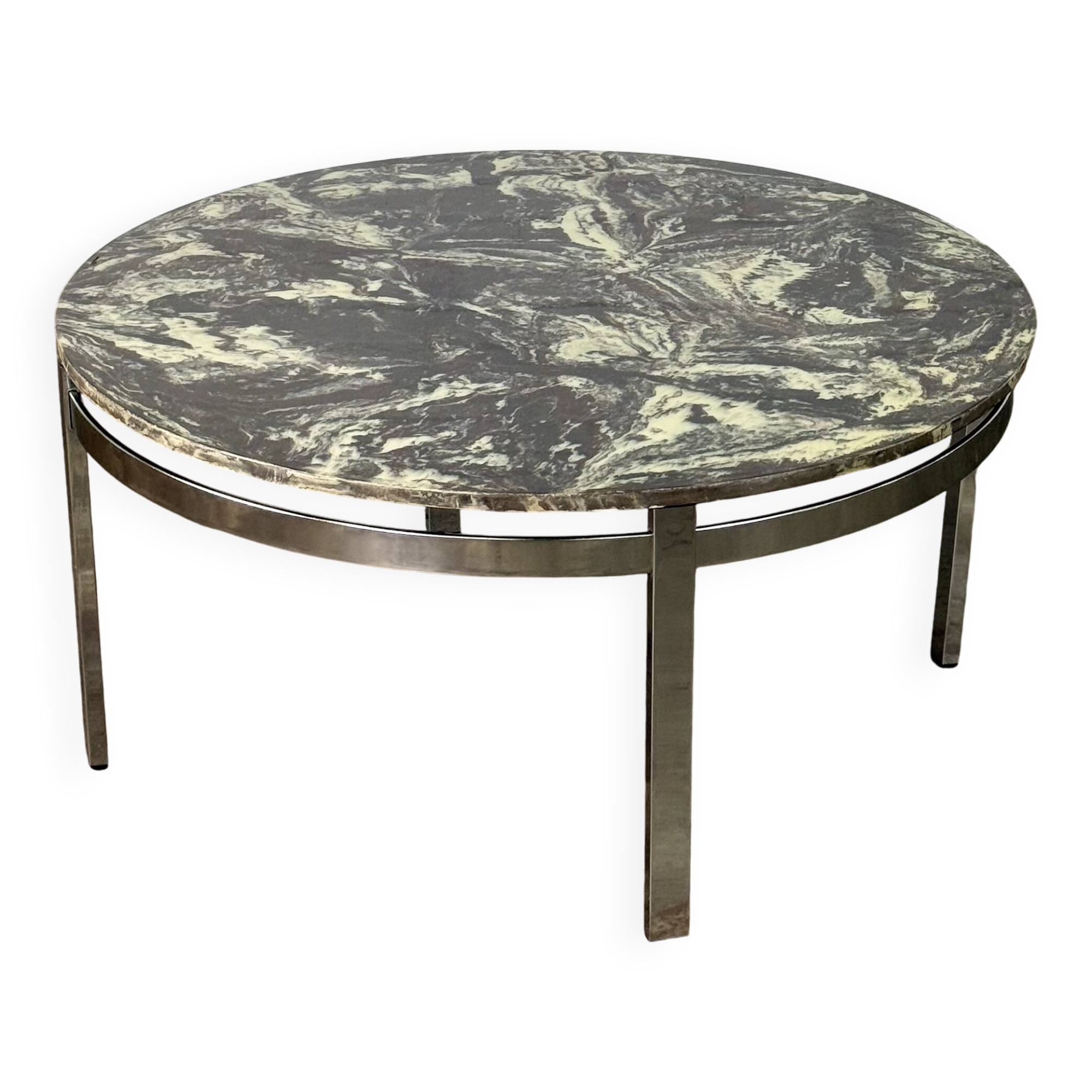 Round vintage coffee table with marble top and chrome base