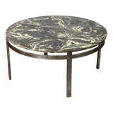 Round vintage coffee table with marble top and chrome base
