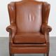 Cognac-Colored Cowhide Leather Wingback Chair in English Style