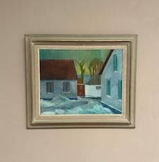 Original Swedish Oil on Canvas – "Vinter Kväll Viks" by Albert Krüger (1885–1965) – Signed – 1945 – Vintage and Framed