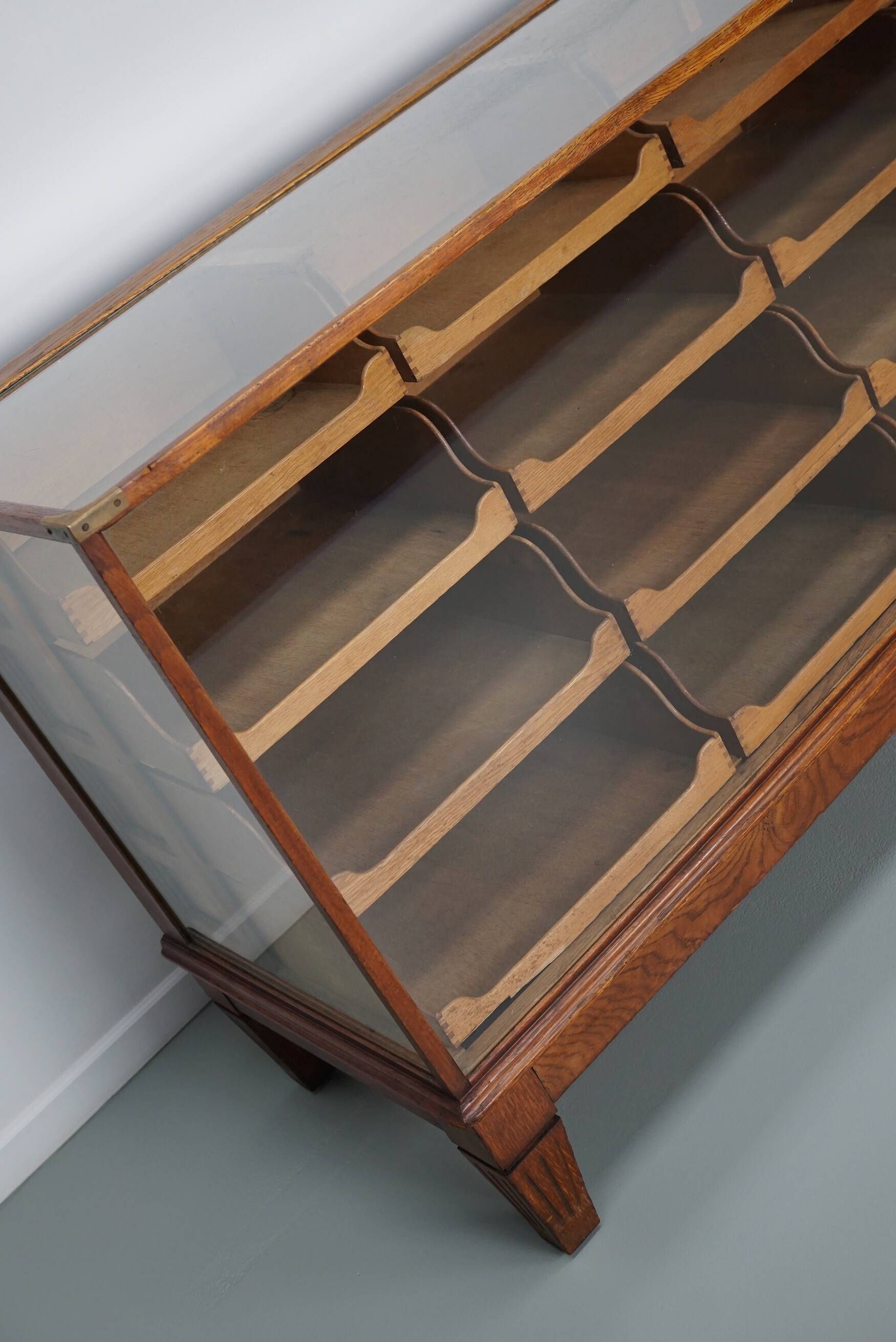 Antique English oak and glass counter/display cabinet, circa 1920-1930
