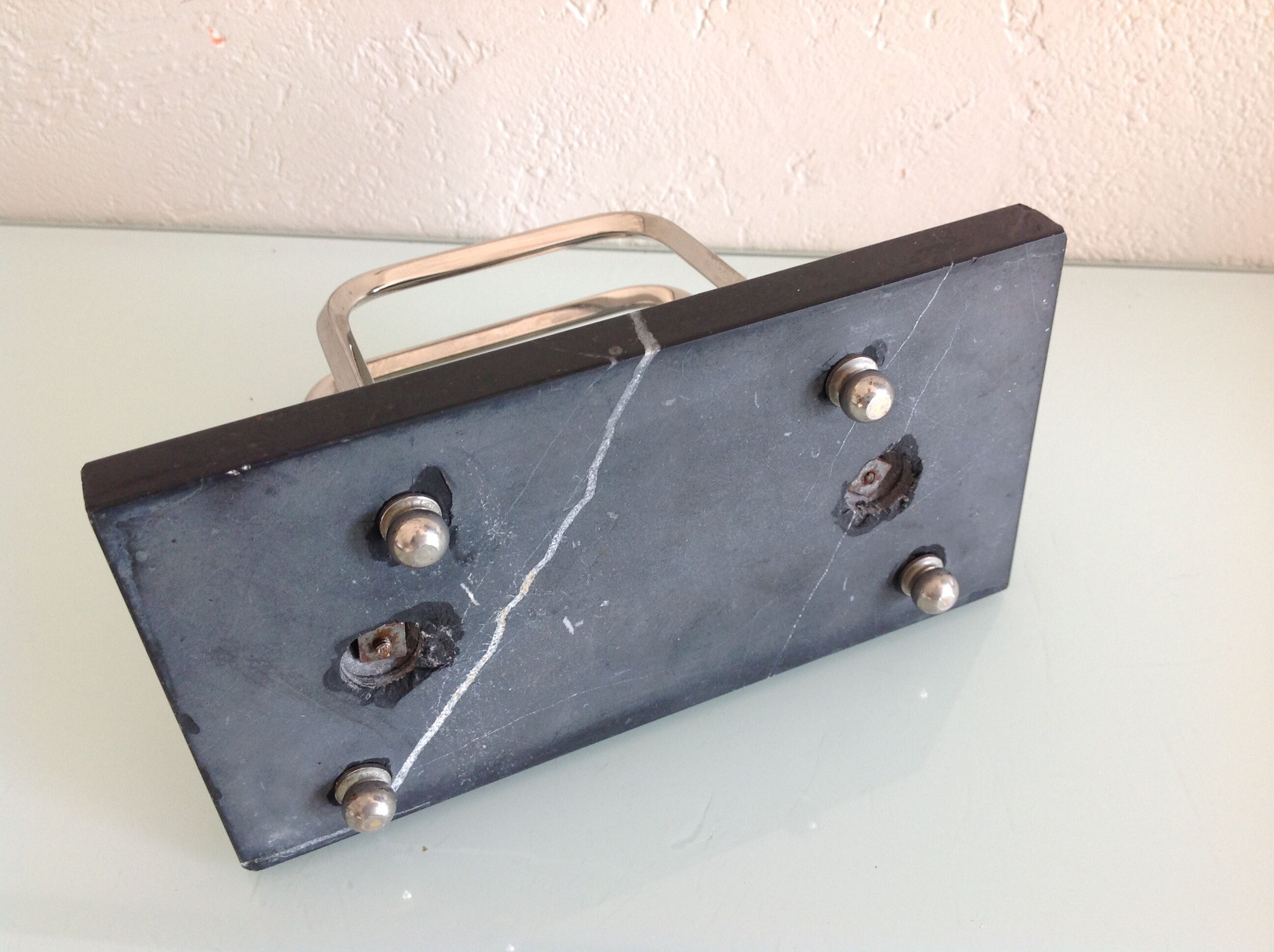 Letter holder in black marble and chrome metal art deco style