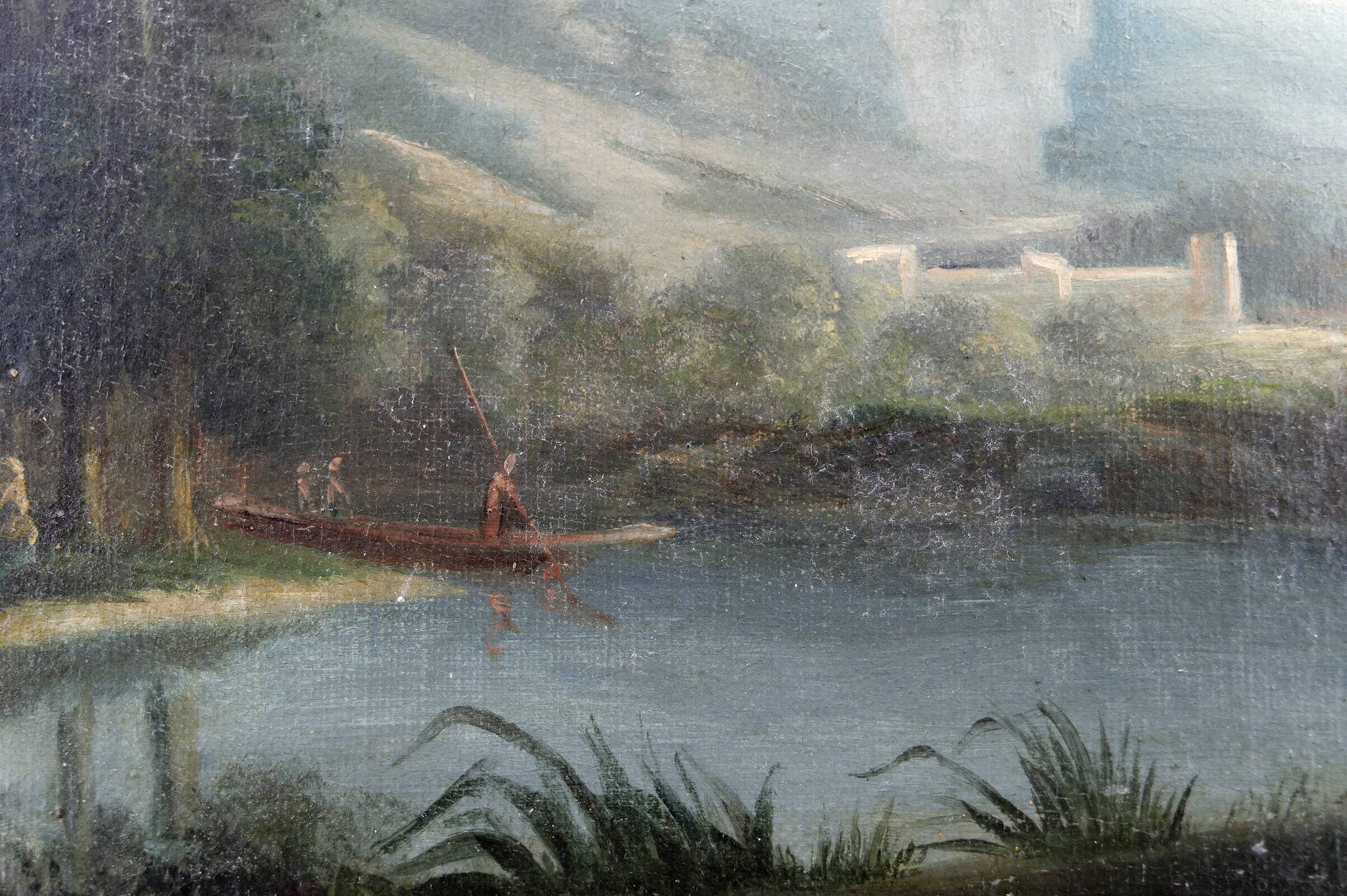 19th century Italian painting, lake scene