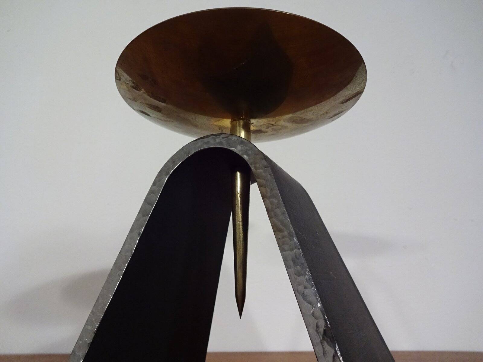 Brutalist Iron and Brass Candleholder, 1960s