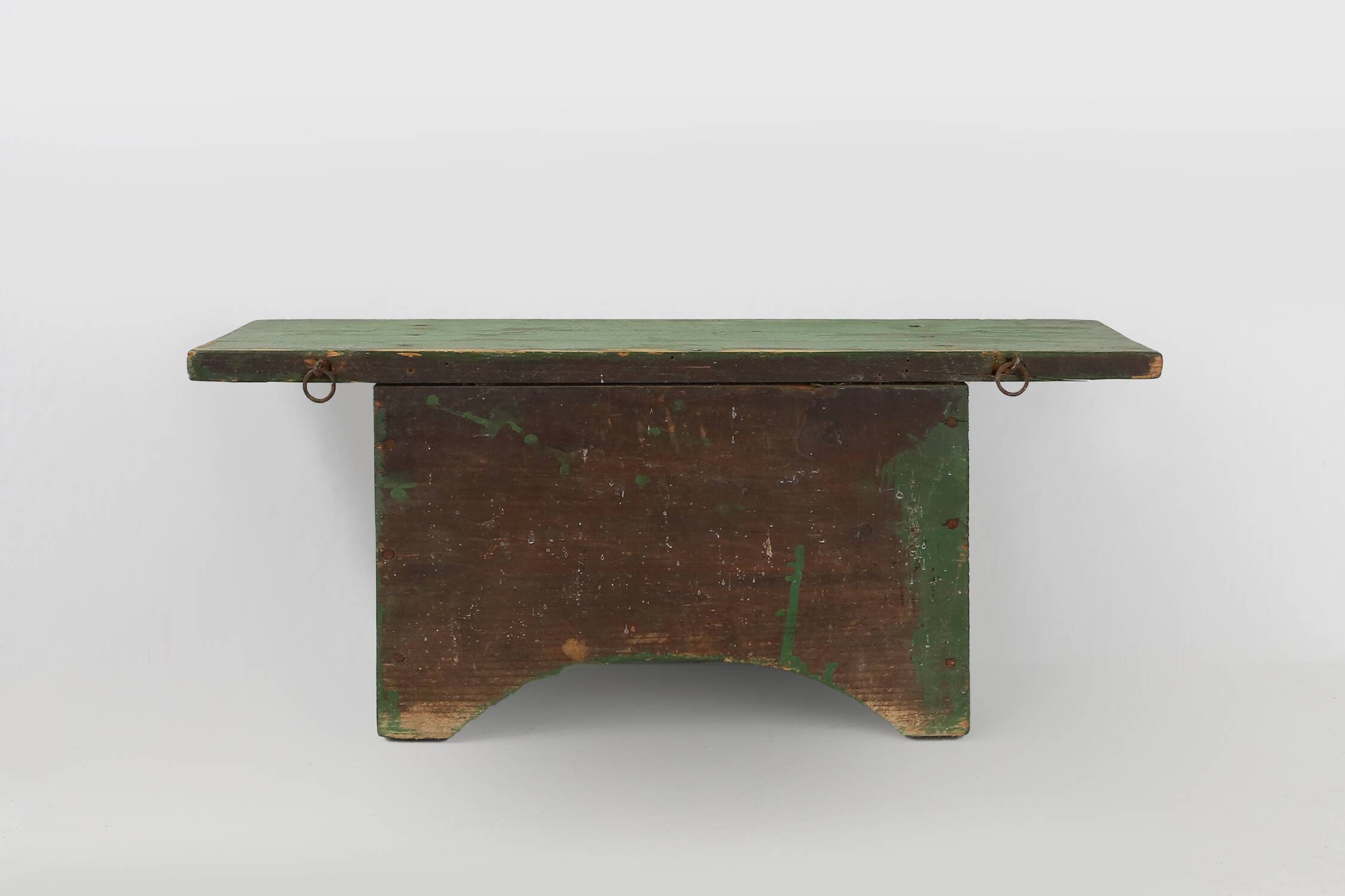 Rustic small green wooden wall unit with 2 shelfs, France ca. 1880