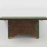 Petite unité murale rustique en bois vert avec 2 étagères, France vers 1880