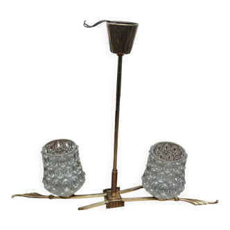 Vintage 1960s glass and brass chandelier from the 50s - 2 branches