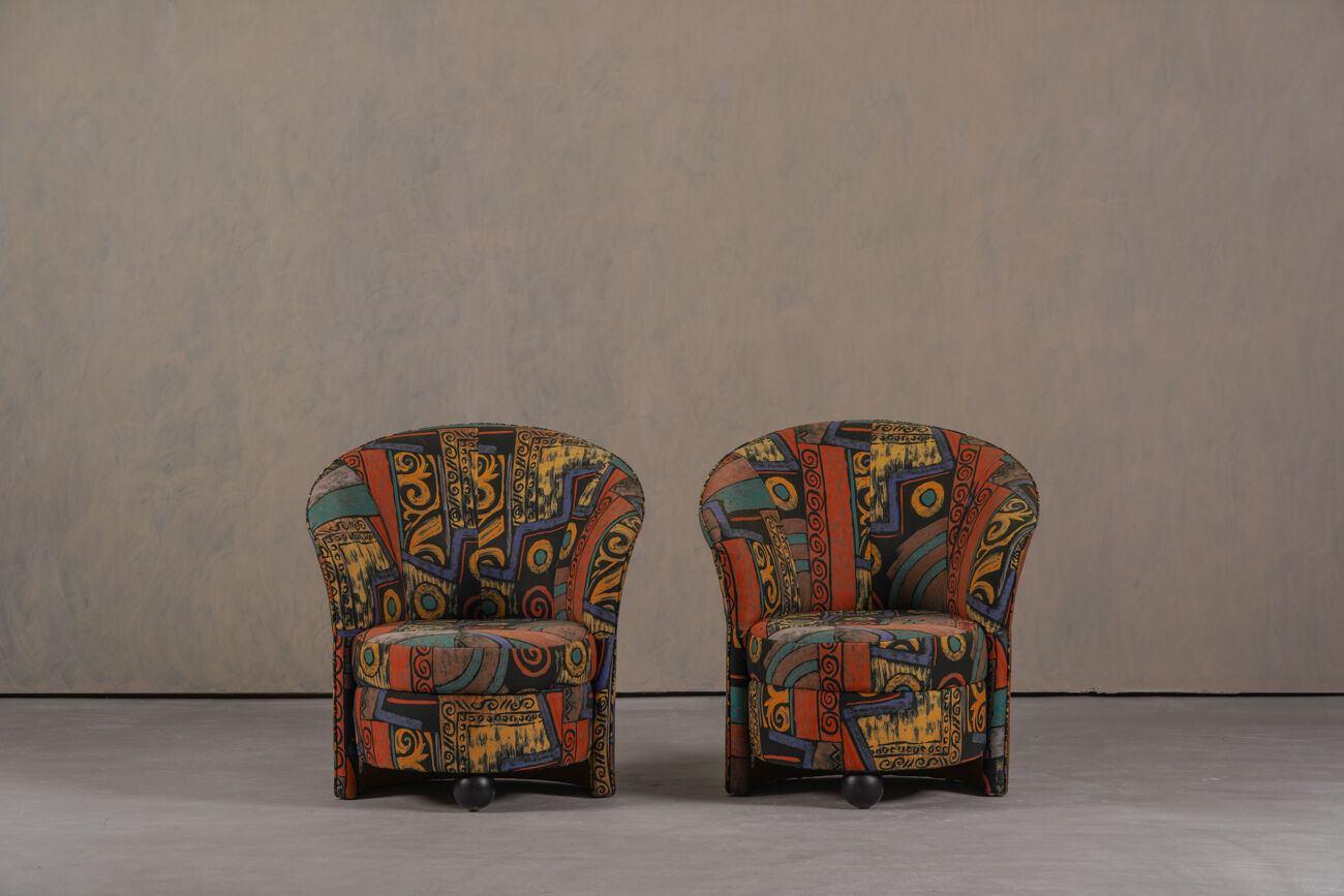 Postmodern abstract upholstery armchairs, Germany 1980s set of 2
