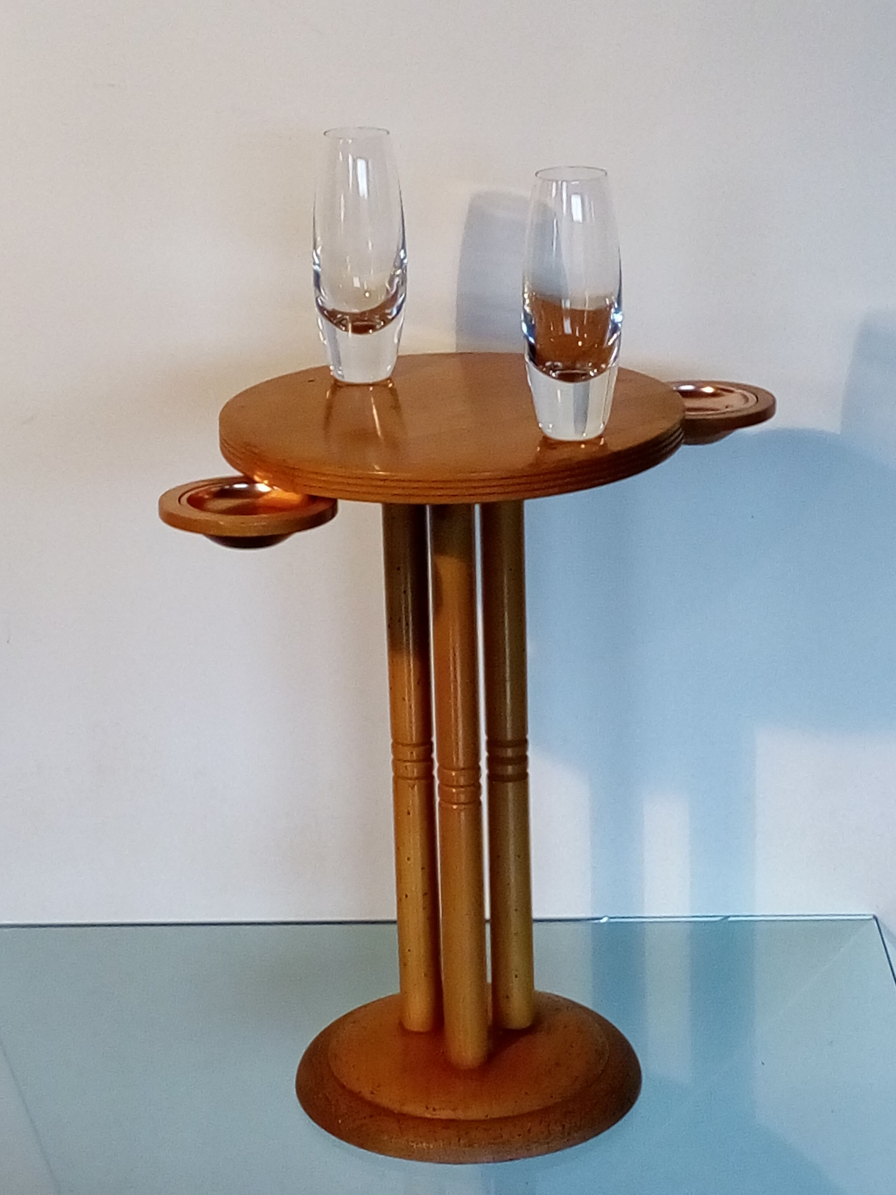 Small smoker's table, side table, Scandinavian blond wood, tripod, vintage 70'