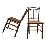 Pair of Napoleon III turned wood and cane chairs
