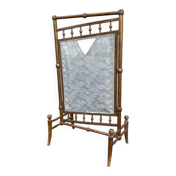 Pare-feu ancien en bois doré – tissu japonisant