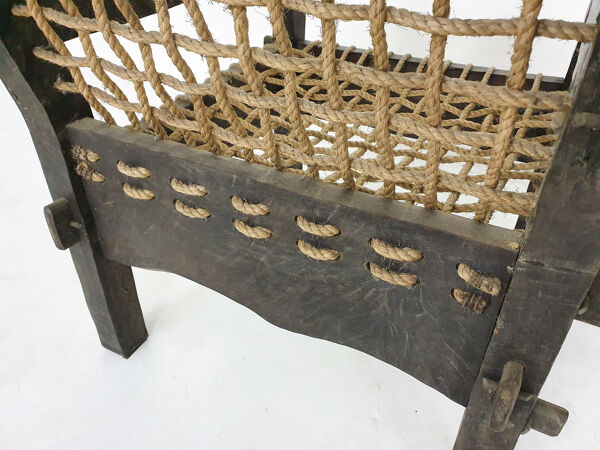 Fauteuil en chêne massif et en corde, Pays-Bas des années 1960