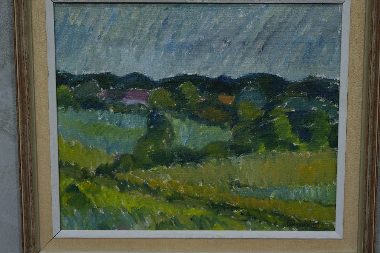 Knut lindström, swedish modern painting, 1954, oil on canvas, framed