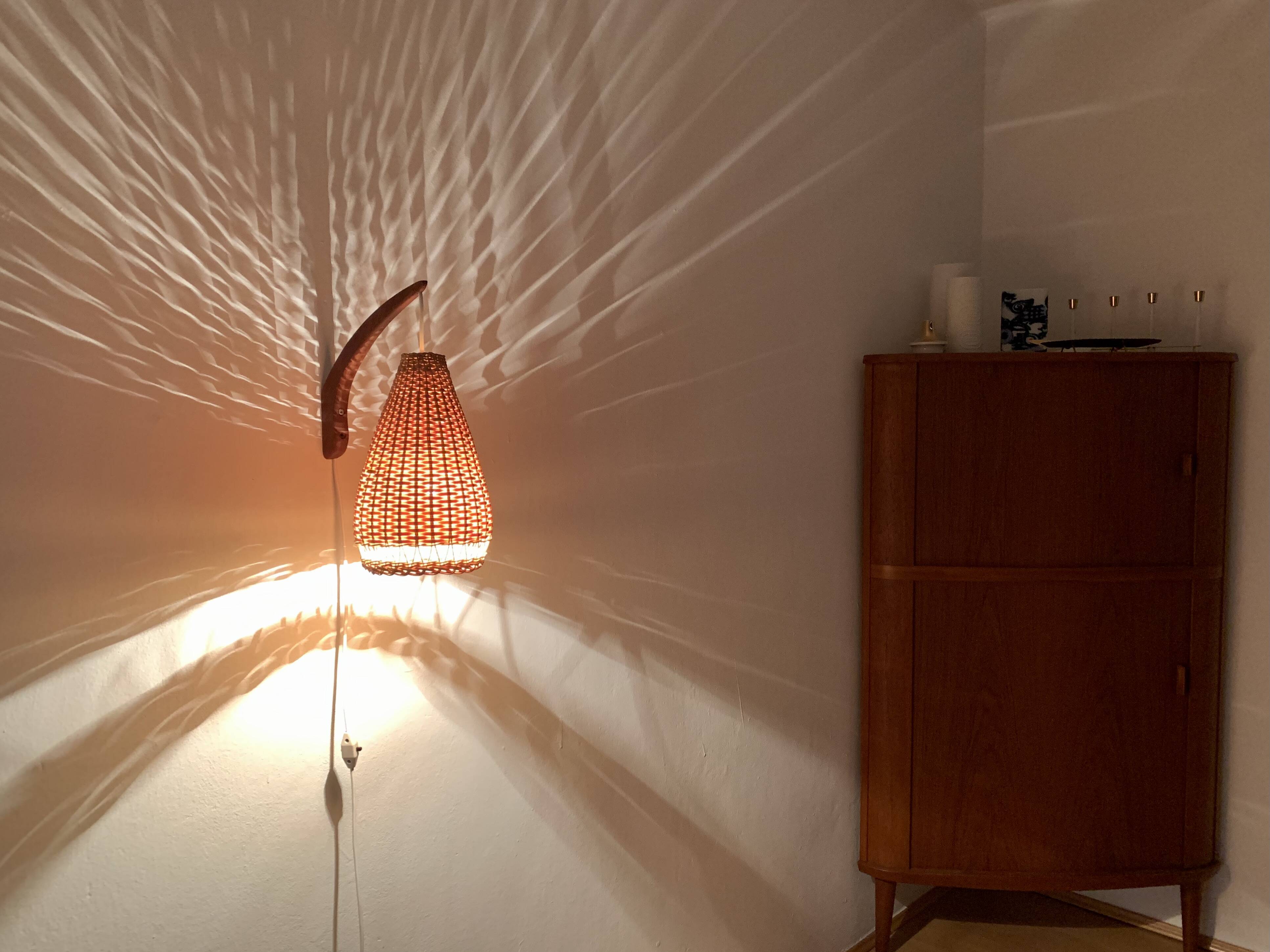 Danish Teak and Wicker Wall Lamp