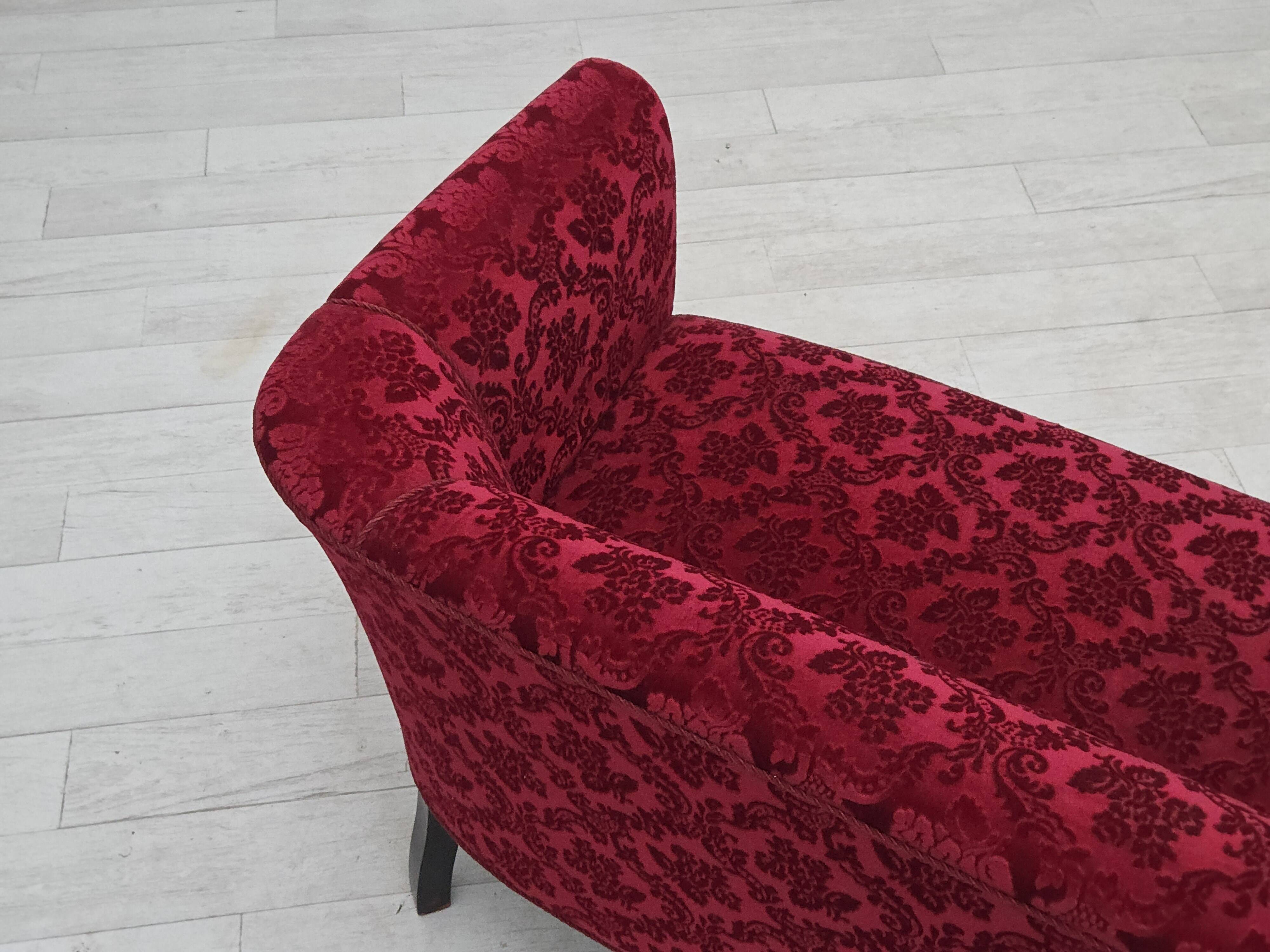 1950s, Danish 2-seater sofa, cherry-red furniture velour.